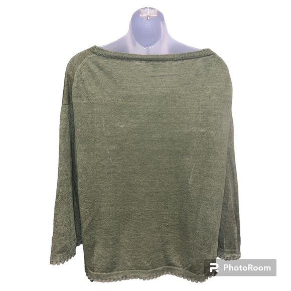 J. Crew Women Military Green Linen Scoop Neck Sweater with Lace Trim Size Large - Picture 3 of 12